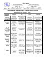 TOURO COLLEGE Teaching Rubric for Formal Observations of ...