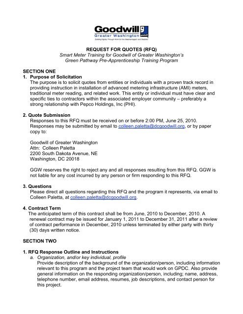 Request For Quotes Rfq Goodwill Of Greater Washington