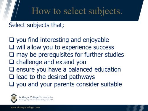 Subject Selection Evening - St Mary's College