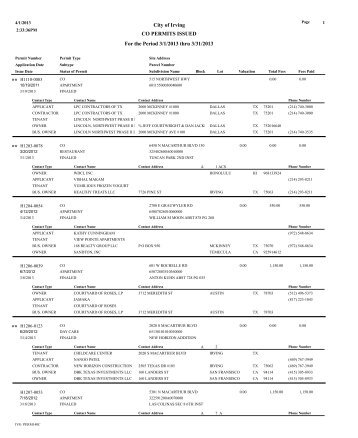 Certificate of Occupancy - City of Irving, Texas