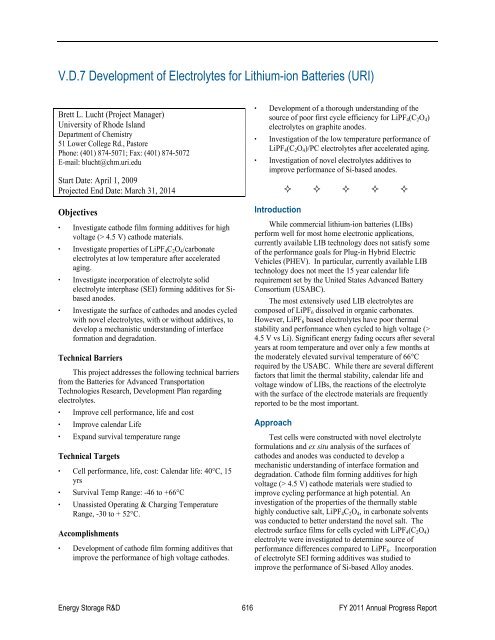 V. Focused Fundamental Research - EERE - U.S. Department of ...