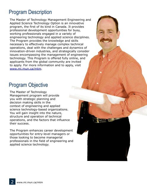 Master of Technology Management brochure - Marine Institute