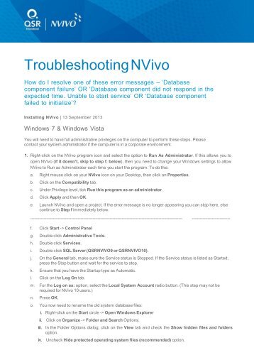 Troubleshooting NVivo - Resolving Database ... - QSR International