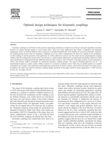 Optimal design techniques for kinematic couplings - Precision ...