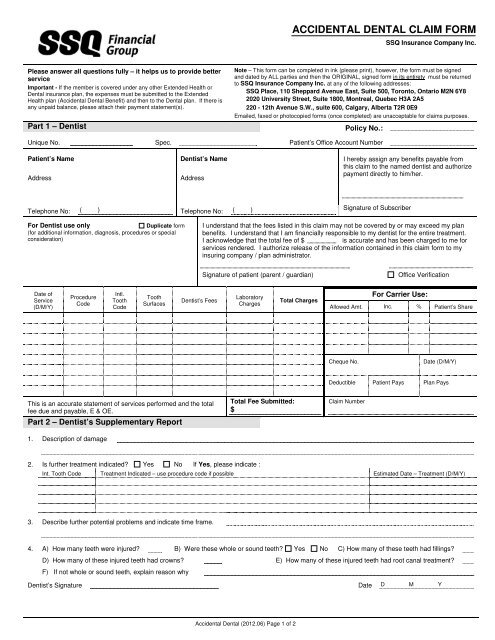 ACCIDENTAL DENTAL CLAIM FORM