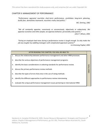 chapter 9: management of performance - McMasters Training Pty Ltd