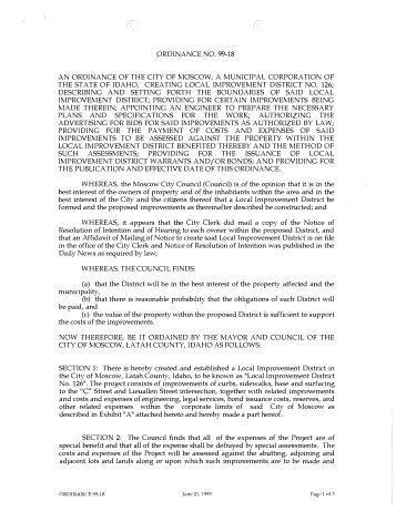 ordinance no. 99-18 an ordinance of the city of moscow, a municipal ...