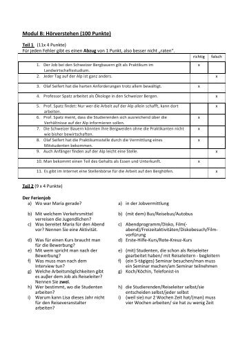 Modul B: Hörverstehen (100 Punkte) - Instituto de Idiomas