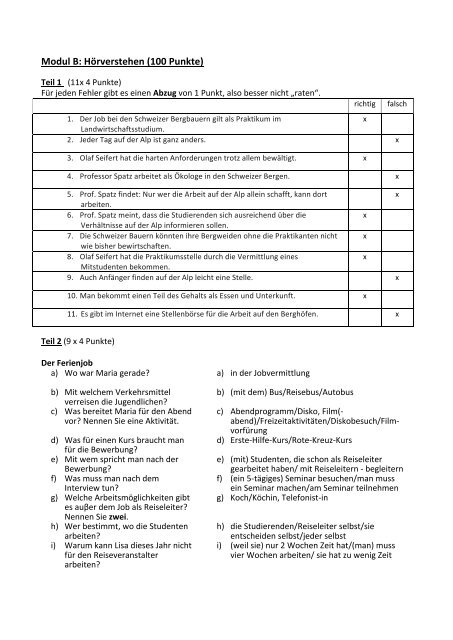 Modul B: Hörverstehen (100 Punkte) - Instituto de Idiomas