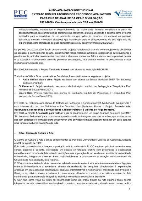 auto-avaliaÃ§Ã£o institucional extrato dos relatÃ³rios ... - PUC-Campinas