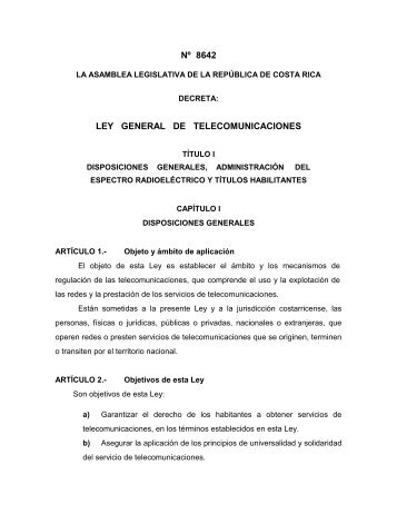 Proyecto Ley General de Telecomunicaciones - Asamblea Legislativa