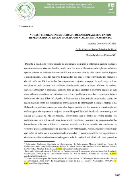 o banho humanizado do recÃ©m-nascido no alojamento conjunto.