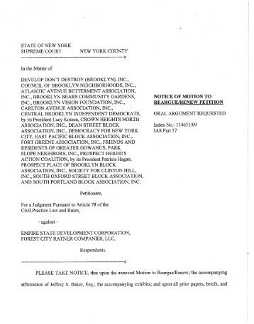 Notice of Motion to Reargue/Renew - Develop Don't Destroy Brooklyn