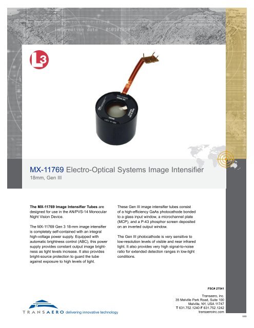 MX-11769 Electro-Optical Systems Image Intensifier - Transaero Inc.
