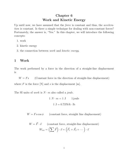 Chapter 6 Work and Kinetic Energy 1 Work