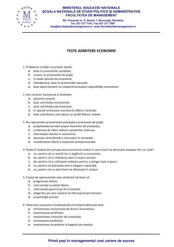 Subiecte Economie - Facultatea de Management