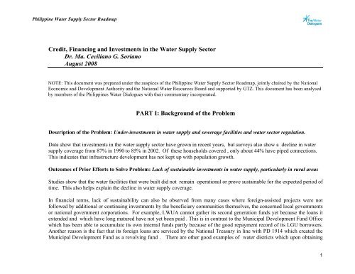 Credit, Financing and Investments in the Water Supply Sector Dr. Ma ...