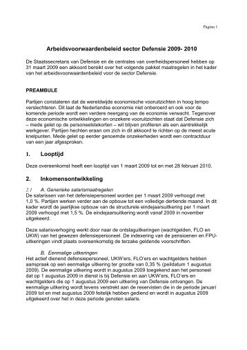Arbeidsvoorwaardenakkoord Defensie 2009-2010 - Rijksoverheid.nl