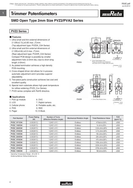 Trimmer Potentiometers (PDF: 1.4MB) - Murata