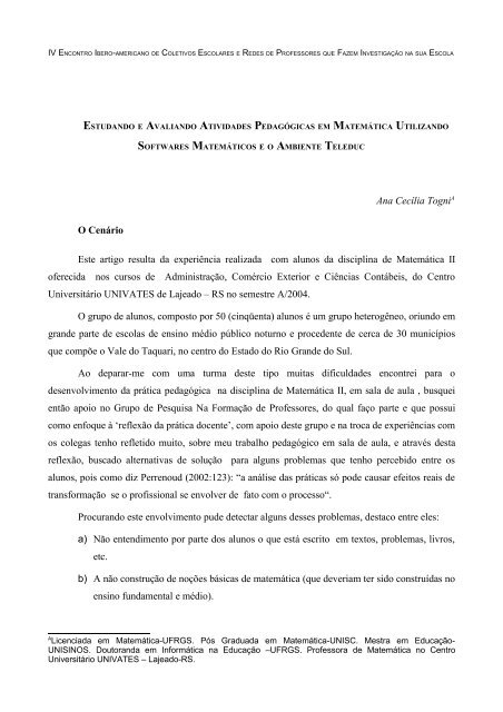 estudando e avaliando atividades pedagÃ³gicas em ... - Univates