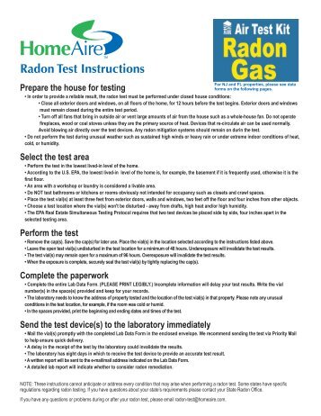 Download Radon Test Instructions and State Data Forms. - HomeAire