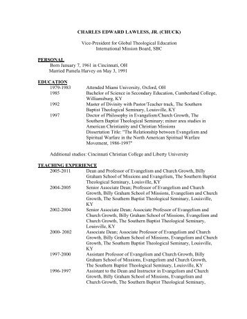 to view this professor's Curriculum Vitae - Southeastern Baptist ...