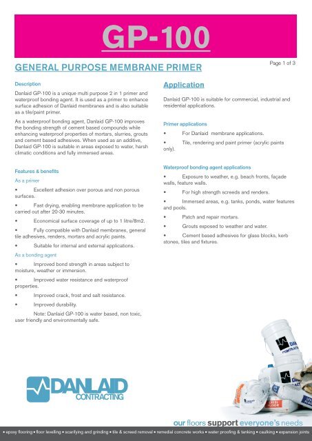 GP-100 Technical Data Sheet - Danlaid Contracting