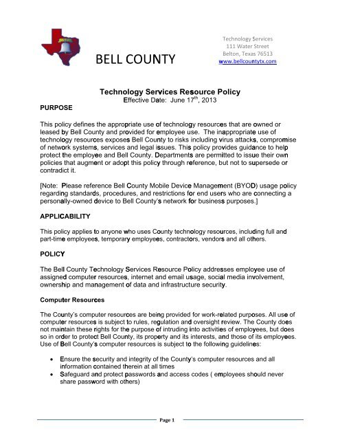 Technology Resources Usage Policy - Bell County Home Page