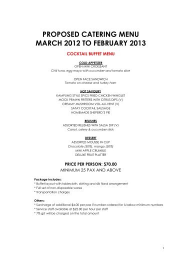 proposed catering menu march 2012 to february 2013 - Boatbookings