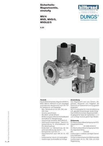 Sicherheits- Magnetventile, einstufig MV/4 MVD, MVD/5, MVDLE/5