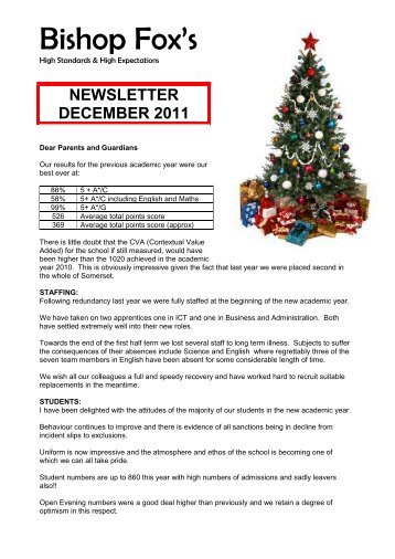 December 2011 Newsletter (pdf) - Bishop Fox's School