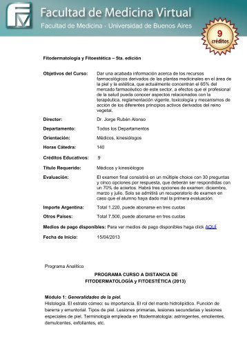 FitodermatologÃ­a y FitoestÃ©tica â 5ta. ediciÃ³n Objetivos del ... - FMV