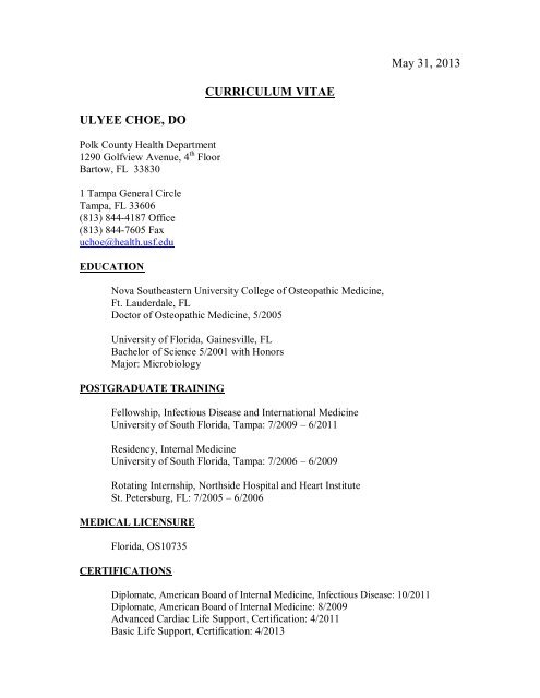 Dr. Choe's CV - University of South Florida