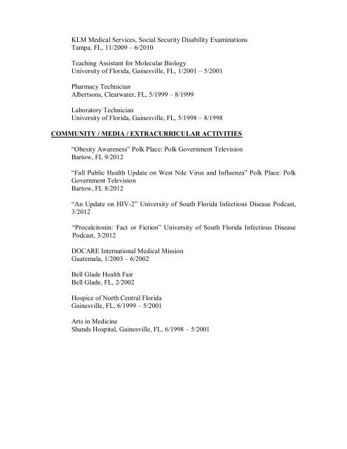 Dr. Choe's CV - University of South Florida