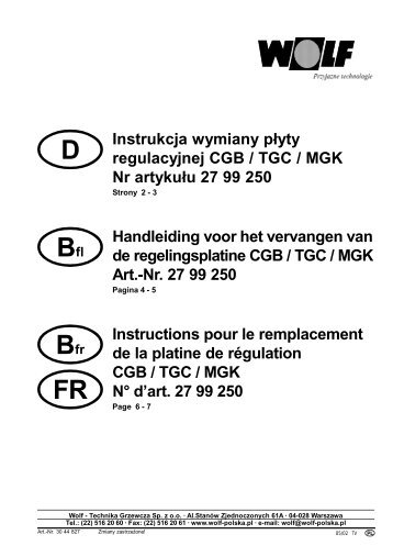 Instrukcja wymiany płyty regulacyjnej CGB / TGC / MGK Nr ... - Wolf