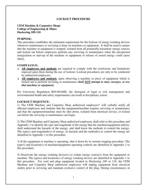 Lock-out/Tag-out Plan