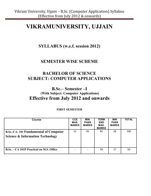 Vikram University, Ujjain â€“ B.Sc. (Computer Application) Syllabus ...