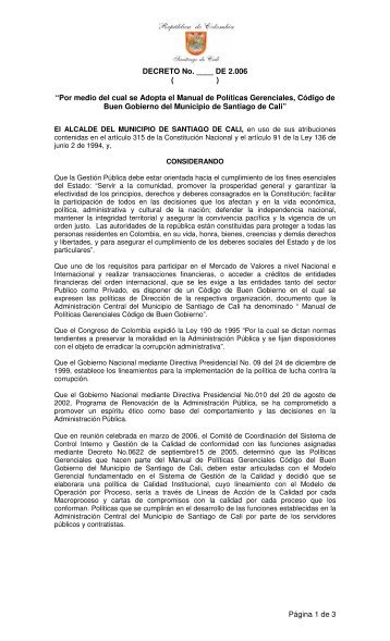 Decreto cÃ³digo buen gobierno - AlcaldÃ­a de Santiago de Cali