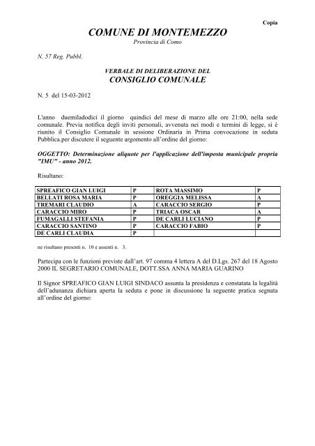 Aliquote IMU - Comune di Montemezzo