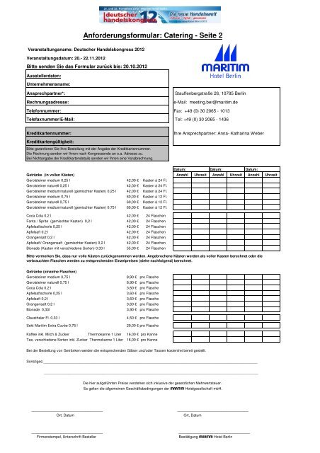 Anforderungsformular: Catering - Deutscher Handelskongress