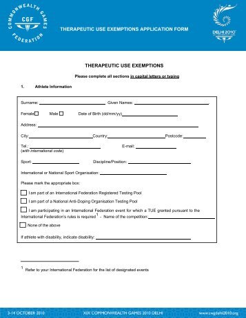 TUE Application Form - Commonwealth Games Federation