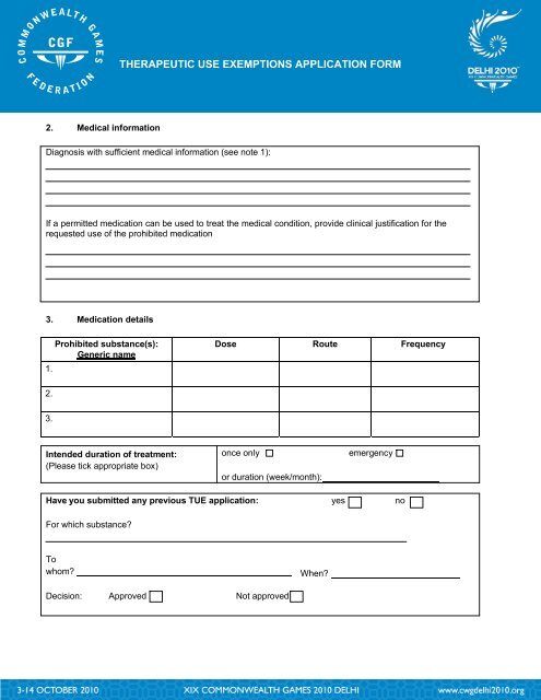 TUE Application Form - Commonwealth Games Federation