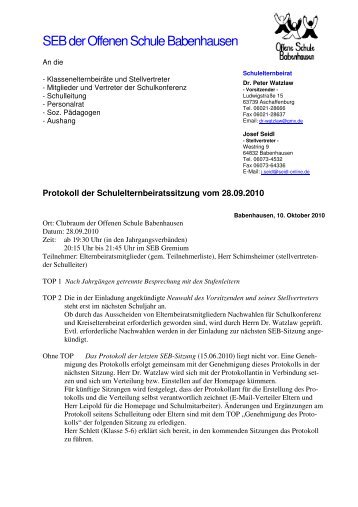 Protokoll-SEB-Sitzung 2010-09-28 - Offene Schule Babenhausen