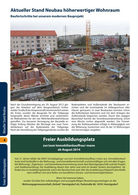Mitgliederzeitung - Wohnungsgenossenschaft "Einheit" Hennigsdorf ...