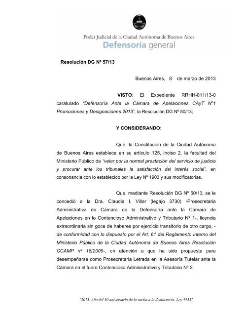 DG_57-13.pdf - PÃ¡gina Defensoria General - Consejo de la ...