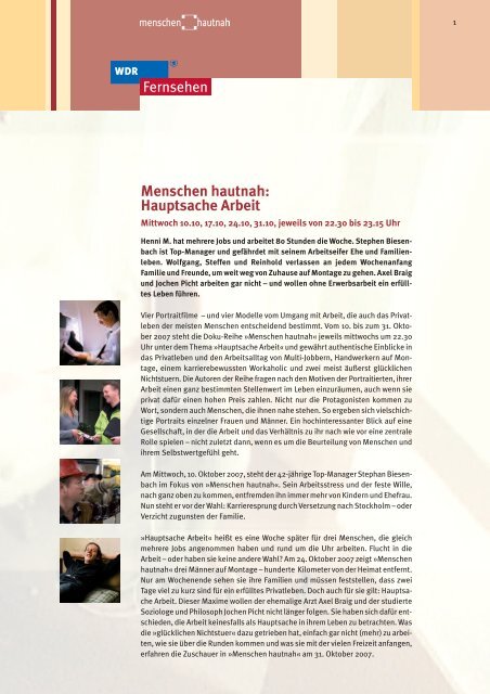 Menschen Hautnah Hauptsache Arbeit Wdr De