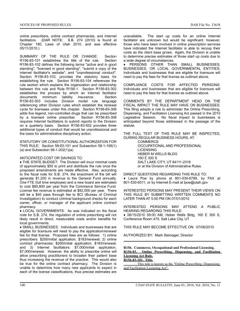 Vol. 2010, No. 11 (06/01/2010) PDF - Administrative Rules - Utah.gov