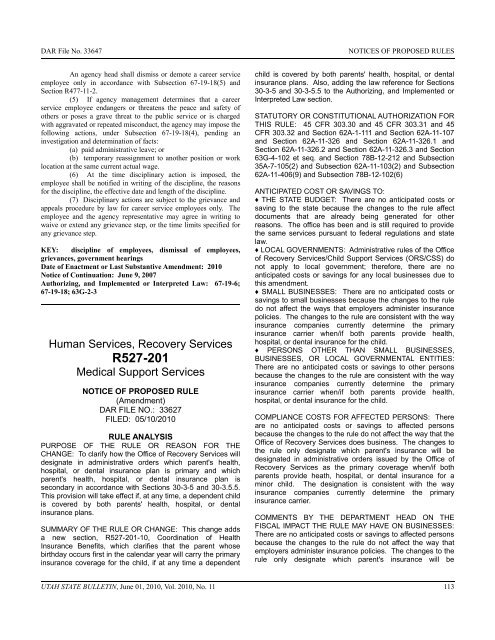 Vol. 2010, No. 11 (06/01/2010) PDF - Administrative Rules - Utah.gov