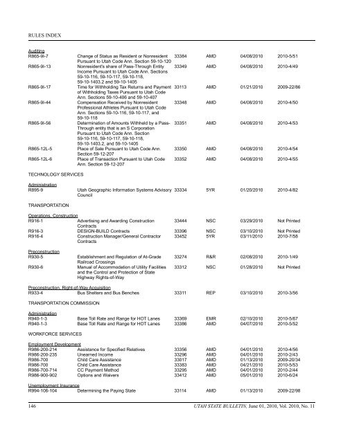 Vol. 2010, No. 11 (06/01/2010) PDF - Administrative Rules - Utah.gov