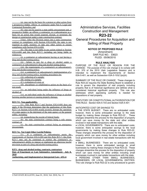 Vol. 2010, No. 11 (06/01/2010) PDF - Administrative Rules - Utah.gov